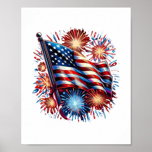 USA Flag Fireworks Patriotic Poster (Framsidan)