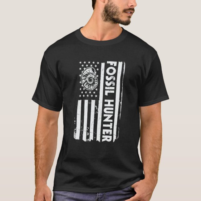 USA Flag Fossil Hunter America Fossil Hunting T Shirt (Framsida)