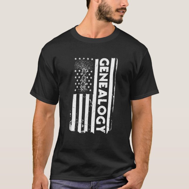 USA Flag Genealogy Apparel American Ancestry Ameri T Shirt (Framsida)