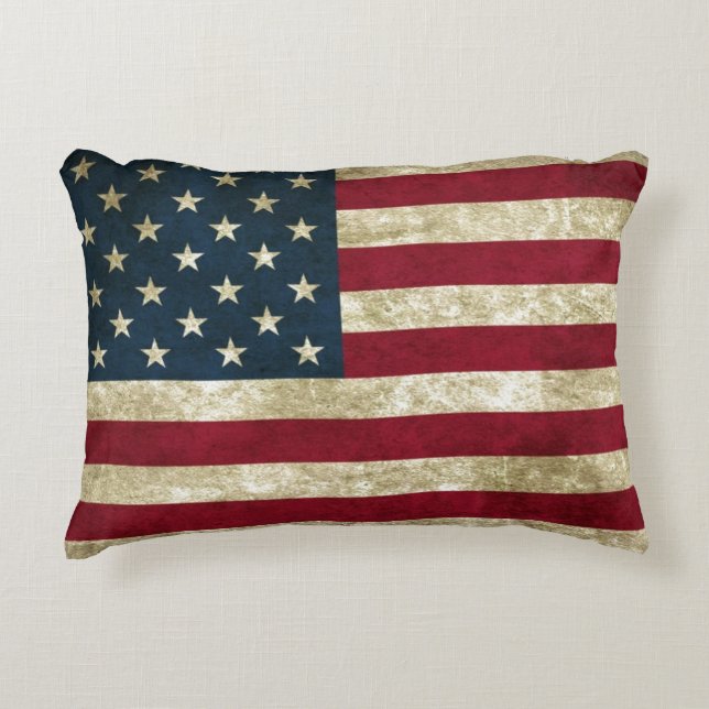 USA Flag Grunge Prydnadskudde (Framsidan)
