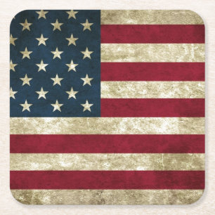 USA Flag Grunge Underlägg Papper Kvadrat