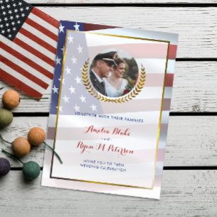 USA Flag   Gyllene lagerblad   Lyxig bröllop Inbjudningar