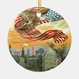 USA Flag Kalahängsörn Kyrkogård Gravsten Krans Julgransprydnad Keramik