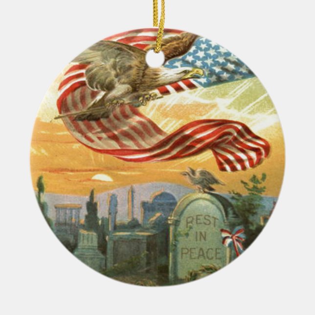 USA Flag Kalahängsörn Kyrkogård Gravsten Krans Julgransprydnad Keramik (Framsidan)