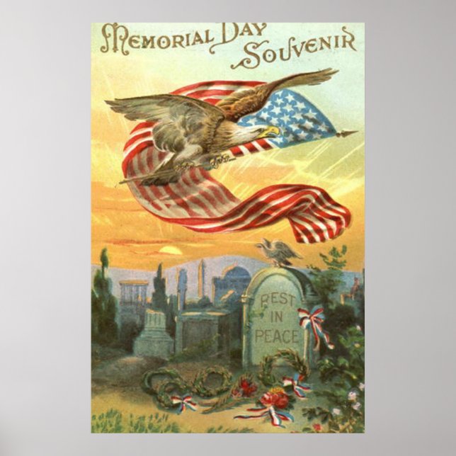 USA Flag Kungsörn Kyrkogård Gravsten Krans Poster (Framsidan)
