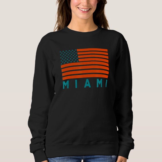 USA Flag Miami OrangeTeal-GreenBlue Miami FL Ameri T Shirt (Framsida)