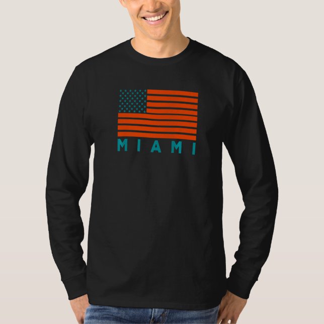 USA Flag Miami OrangeTeal-GreenBlue Miami FL Ameri T Shirt (Framsida)