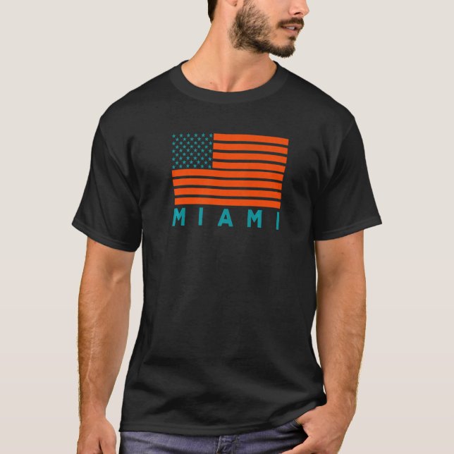 USA Flag Miami OrangeTeal-GreenBlue Miami FL Ameri T Shirt (Framsida)
