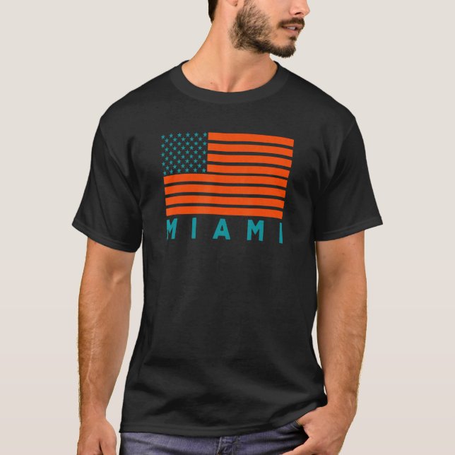 USA Flag Miami OrangeTeal-GreenBlue Miami FL Ameri T Shirt (Framsida)