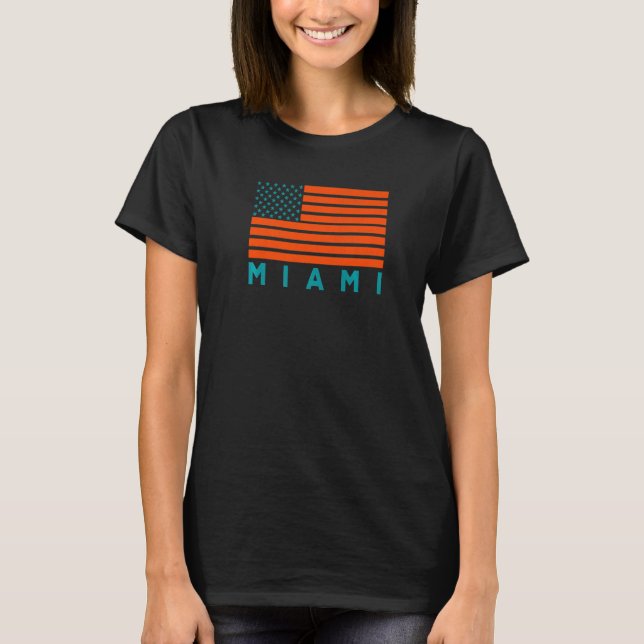 USA Flag Miami OrangeTeal-GreenBlue Miami FL Ameri T Shirt (Framsida)