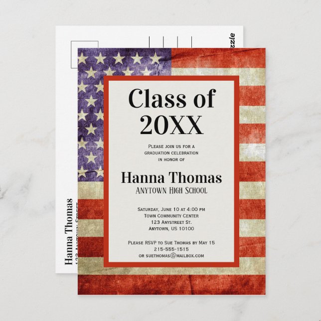USA Flag Militär Patriotisk Examenfest Vykort (Fram/baksida)