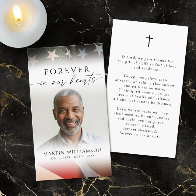 USA Flag Military Photo Cross Funeral Prayer Card Visitkort (Skapare uppladdad)