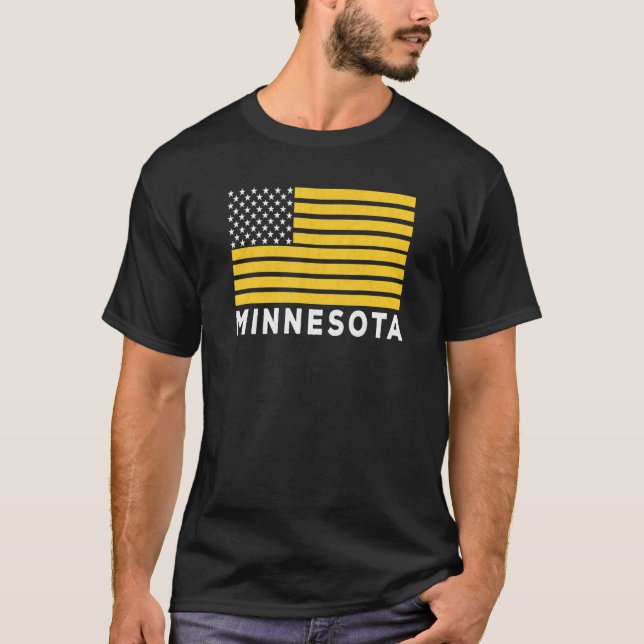 USA Flag Minnesota Purple & Yellow Minnesota Ameri T Shirt (Framsida)