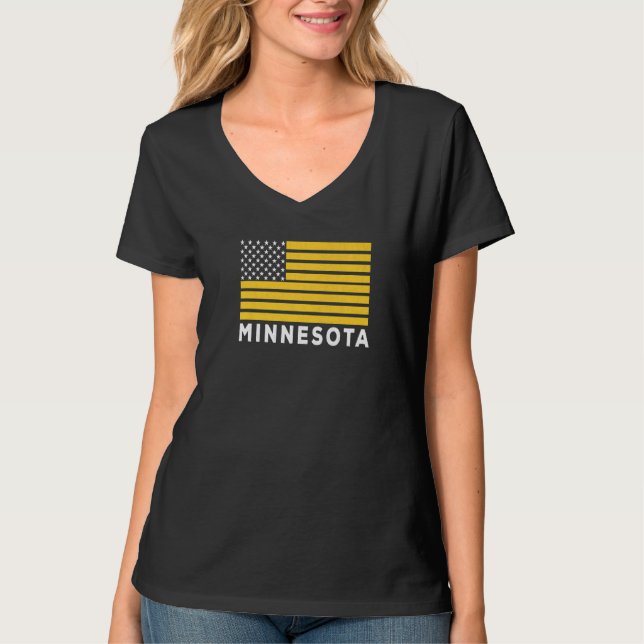 USA Flag Minnesota Purple & Yellow Minnesota Ameri T Shirt (Framsida)