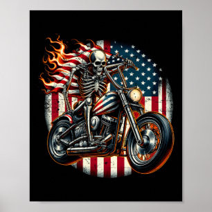 Usa Flag Motorcykel Skelett Biker 4 juli Amerikan Poster