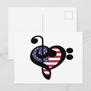 USA Flag Musik Hjärtat - Amerikansk Stolthet Musik Vykort