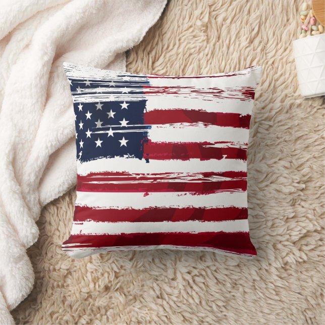 USA Flag Patriotisk Amerikansk Röd Vit Blå Kudde (Filt)