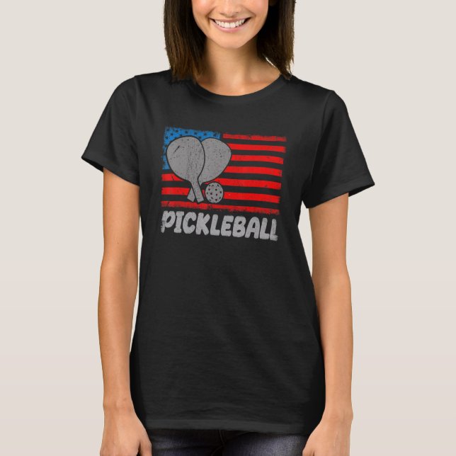 USA Flag Pickleball Shirt Paddle Pickleball Player T Shirt (Framsida)