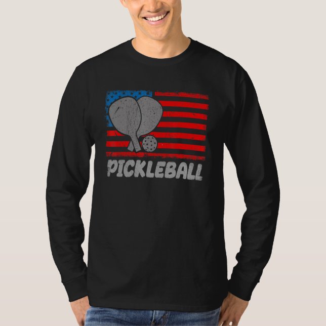 USA Flag Pickleball Shirt Paddle Pickleball Player T Shirt (Framsida)