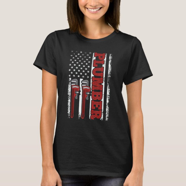 Usa Flag Plumbing Tools American Patriotic Plumber T Shirt (Framsida)