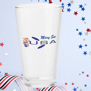 USA Flag Ros på sin sida Blå Personlig Glaskopp
