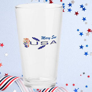 USA Flag Ros på sin sida Blå Personlig Glaskopp