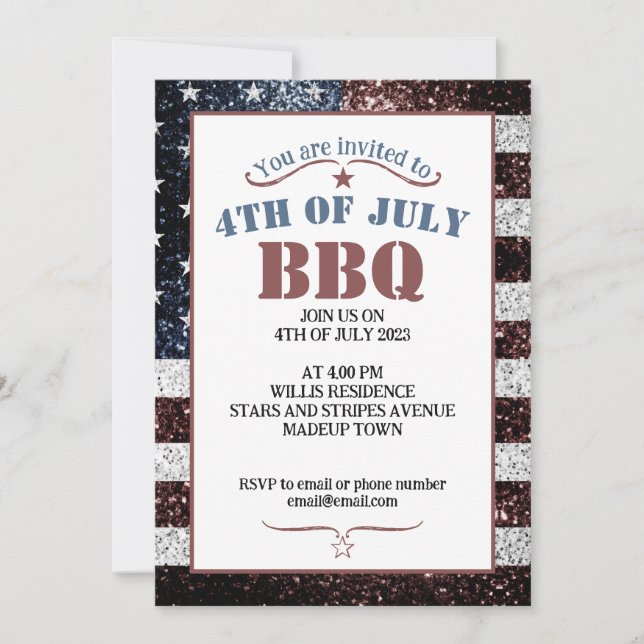 USA flag rustic gnistrar 4 juli BBQ-fest Inbjudningar (Framsida)