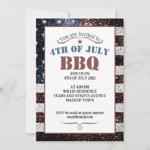 USA flag rustic gnistrar 4 juli BBQ-fest Inbjudningar