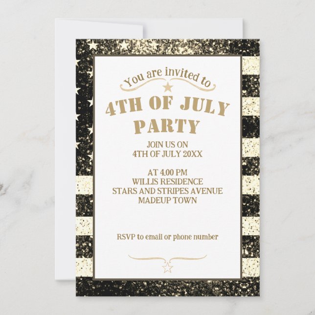 USA flag Rustik guld sepia Glitter 4 juli fest Inbjudningar (Framsida)