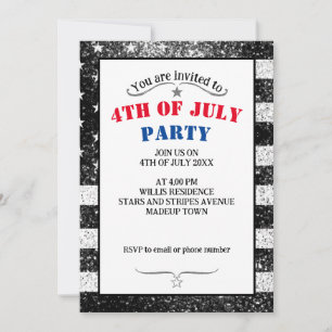 USA flag Rustik Svart Vit Grå Glitter 4:e Juli Inbjudningar