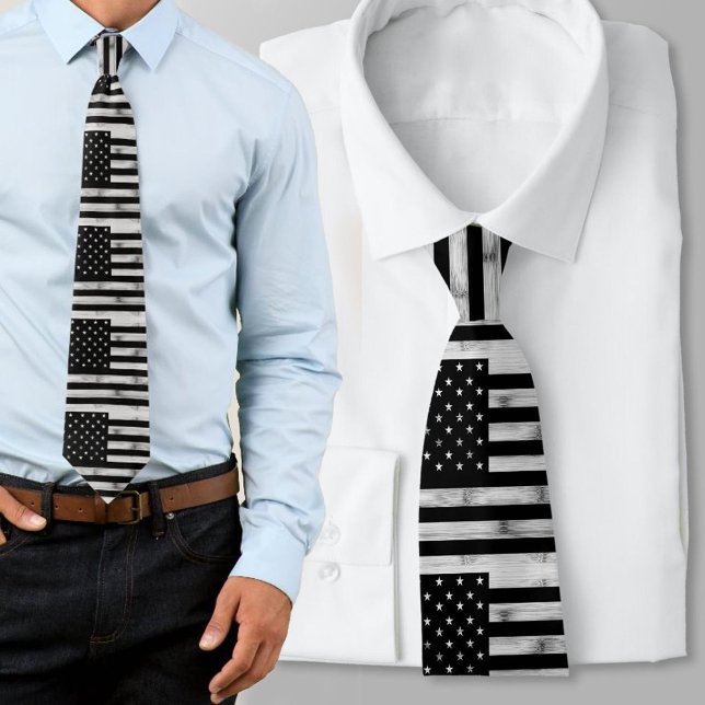 USA flag Rustik Trä Svart Vitt Patriotiskt Amerika Slips (Skapare uppladdad)