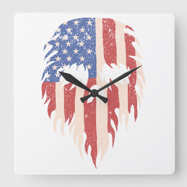 USA Flag Skull Beard | Distressed Patriotic Design Fyrkantig Klocka (Framsida)