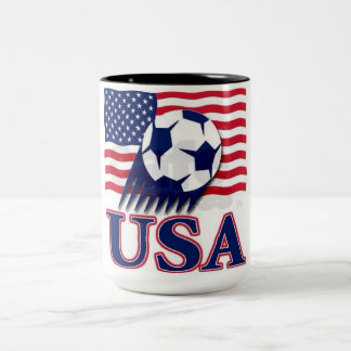 USA Flag & Soccer Ball Two-Tone Mug – Patriotic Sp Två-Tonad Mugg