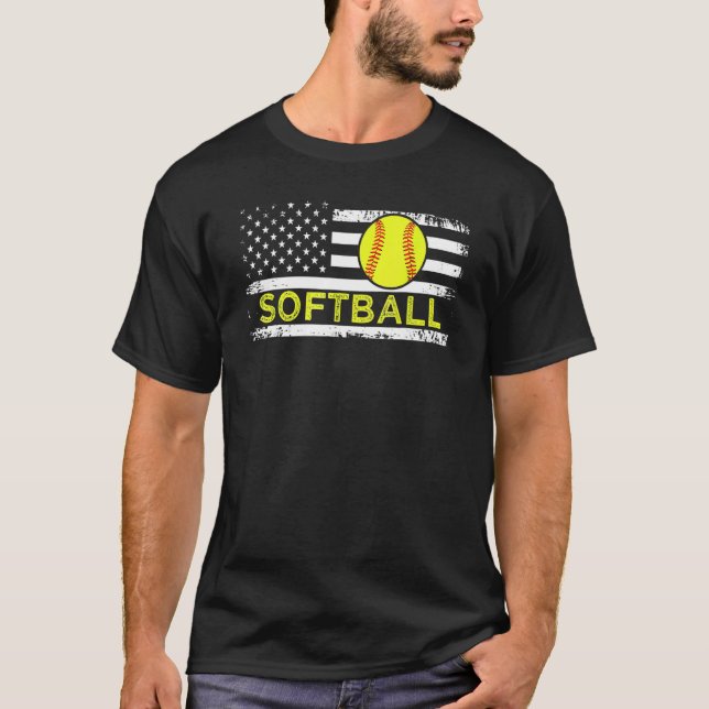 USA Flag Softball American Patriot US Flag Softbal T Shirt (Framsida)