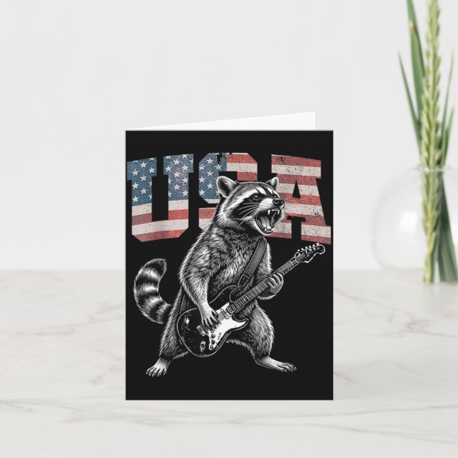 USA Flag Tvättbjörn Spelar Gitarr - Roligt Skräp Kort (Framsida)