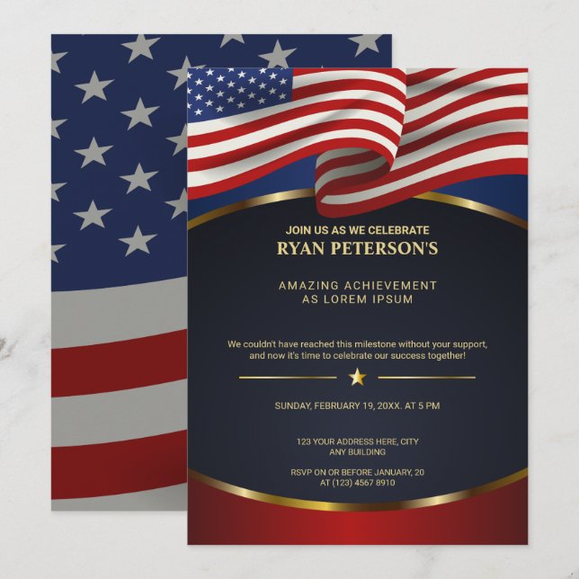 USA Flag | Victory Promotion Achievement | Black Inbjudningar (Fram/baksida)