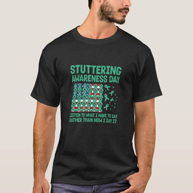 USA flag with sea green ribbons for stuttering awa T Shirt (Framsida)
