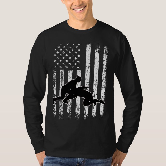Usa Flag Wrestling American Flag Wrestling Wrestle T Shirt (Framsida)
