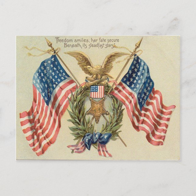 USA Flagg Krans Medalj Örn Vykort (Framsida)