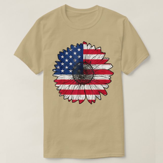 USA flagga 4:e juli Amerikanska Flagga Solros Tie  T Shirt (Design framsida)