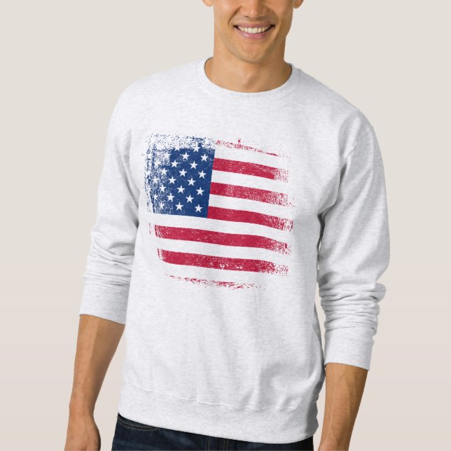 USA flagga, 4:e juli i Stars och stripes Lång Ärmad Tröja (Framsida)