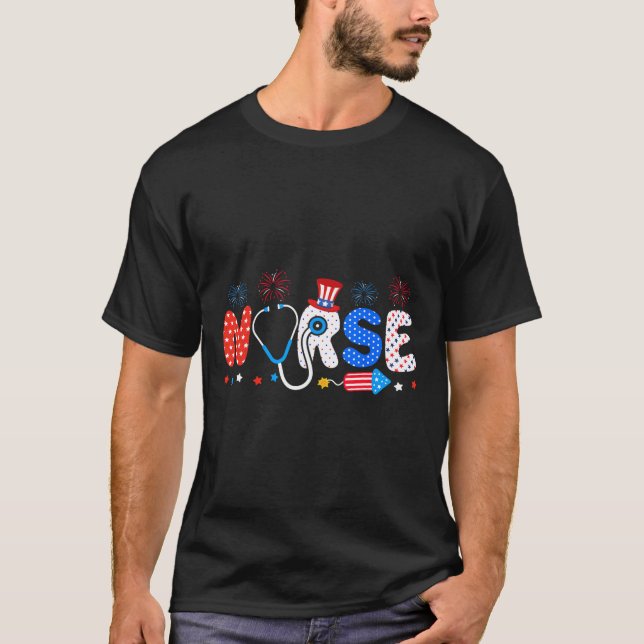 USA flagga 4:e juli: Sjuksköterskan Stethoscope Pa T Shirt (Framsida)