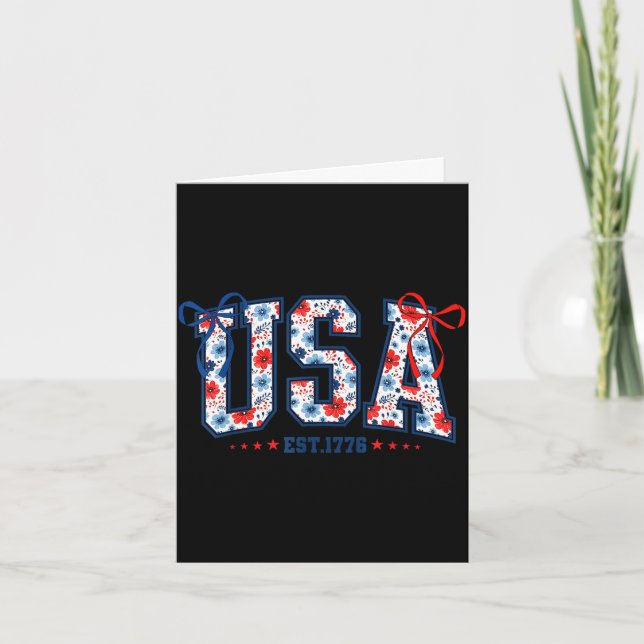 USA flagga 4 juli coquette båge floral patriotisk Kort (Framsida)