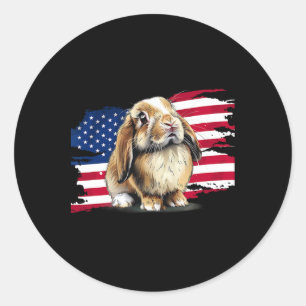 USA flagga 4 juli: Mini Holland Lop Bunny Rabbit Runt Klistermärke