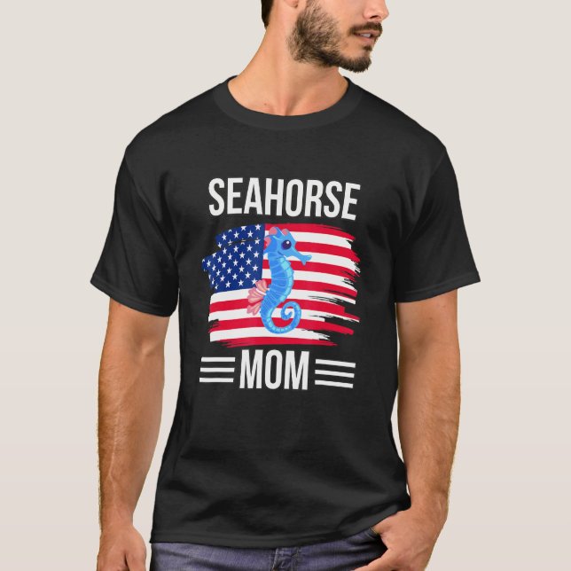 USA flagga 4 juli Mors dag Merica Seahorse M T Shirt (Framsida)