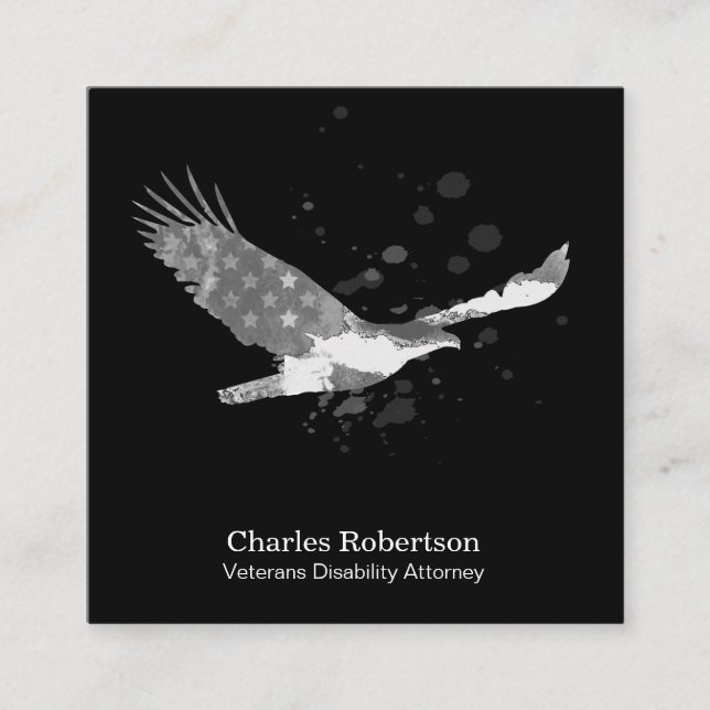 *~* USA flagga American Eagle Grått Grått on Black Fyrkantigt Visitkort (Framsida)