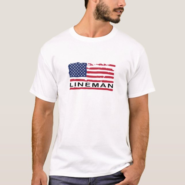 USA flagga American Lineman Patriotic T Shirt (Framsida)
