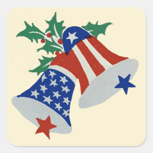 USA flagga American Patriotic jul Klockor Art Fyrkantigt Klistermärke
