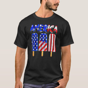 USA Flagga Amerika Glass Popsicle Patriotisk 4:e J T Shirt