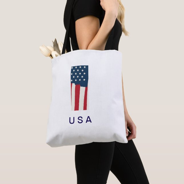 USA Flagga Bärande Tote Tygkasse (Närbild)